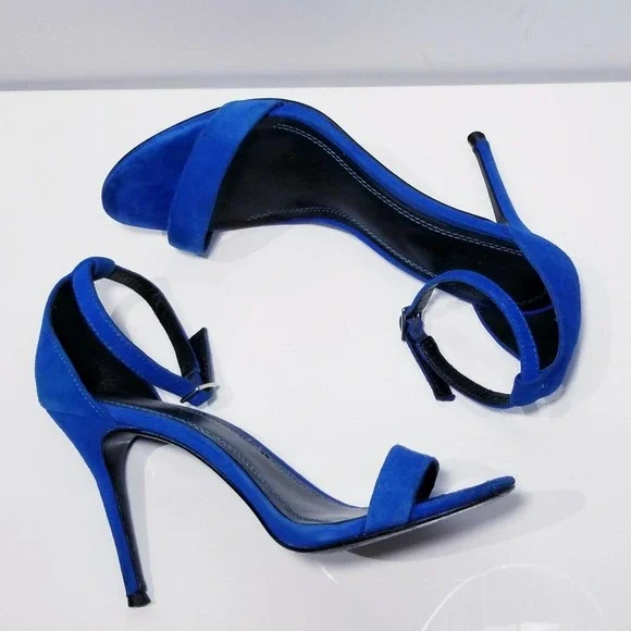 SANDRO PARIS ALINA NEON COBALT BLUE STRAPPY SANDALS SHOES $470 38 / US 7.5 7 1/2 - Picture 8 of 12